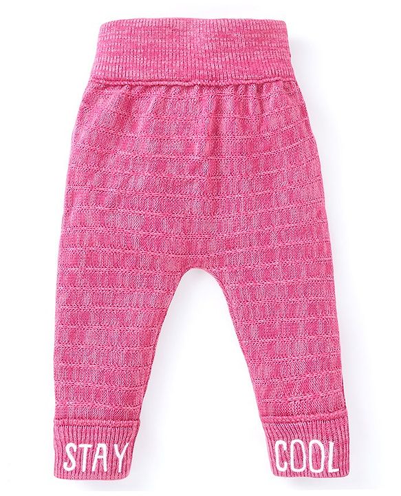 Babyhug Full Length Fleece & Sweater Knit  Woollen Pant with Text Embroidery Solid Colour - Red