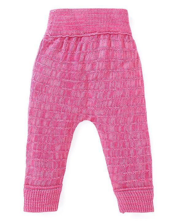 Babyhug Full Length Fleece & Sweater Knit  Woollen Pant with Text Embroidery Solid Colour - Red