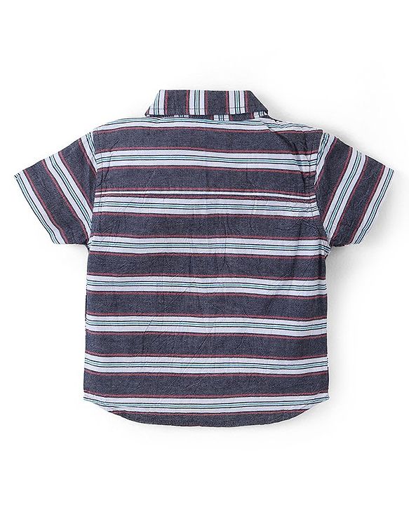 Babyhug Cotton Woven Half Sleeves Striped Shirt & Denim Shorts Set - Blue & Brown