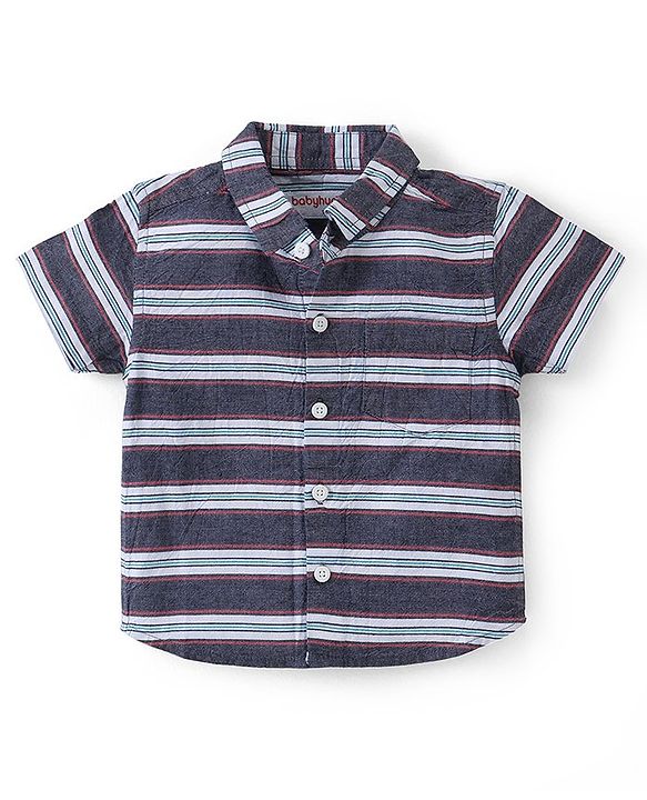 Babyhug Cotton Woven Half Sleeves Striped Shirt & Denim Shorts Set - Blue & Brown