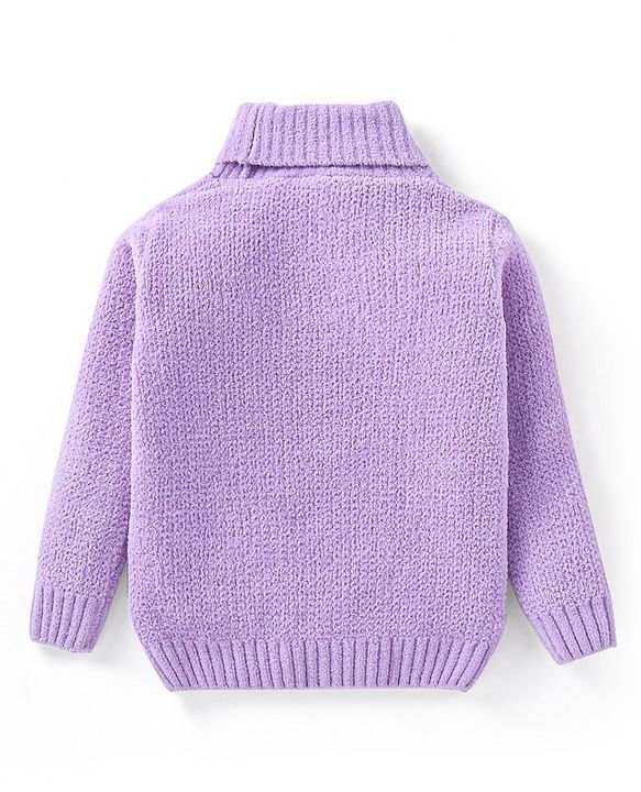 Babyhug Knitted Full Sleeves Turtle Neck Pullover Sweater With Butterfly Patch - Lilac