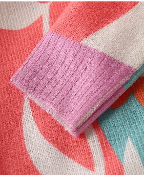 Babyhug Knitted Full Sleeves Pullover Sweater with Floral Design - Multicolour