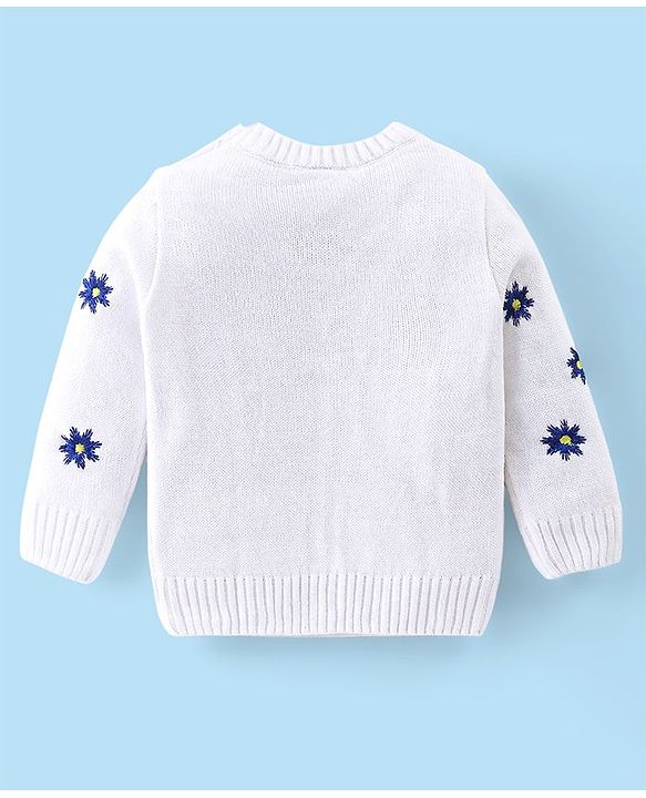 Babyhug Knitted Full Sleeves Pullovers Sweater With Floral Design - Offwhite