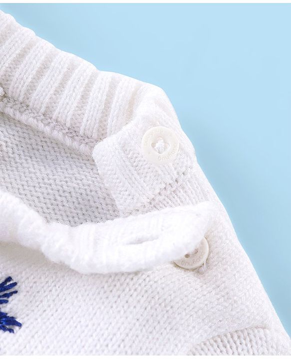 Babyhug Knitted Full Sleeves Pullovers Sweater With Floral Design - Offwhite