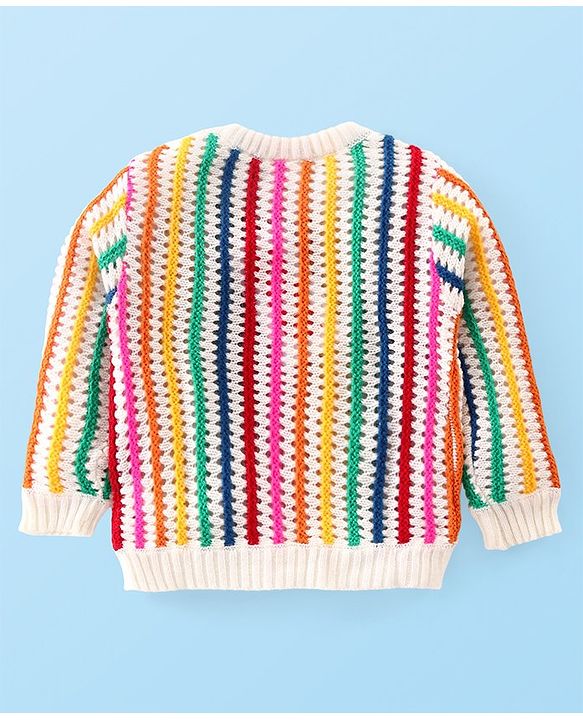 Babyhug Knitted Full Sleeves Striped Pullover Sweater- Multicolor