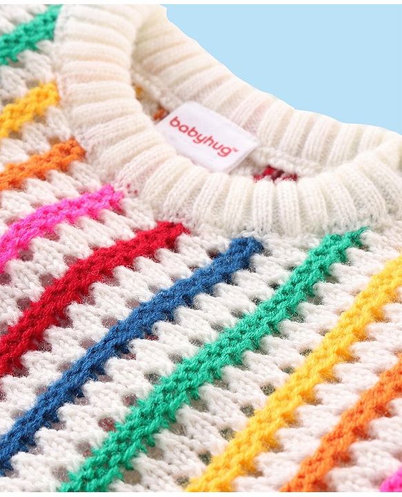 Babyhug Knitted Full Sleeves Striped Pullover Sweater- Multicolor