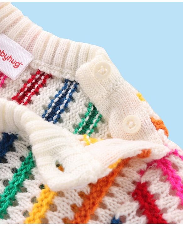 Babyhug Knitted Full Sleeves Striped Pullover Sweater- Multicolor