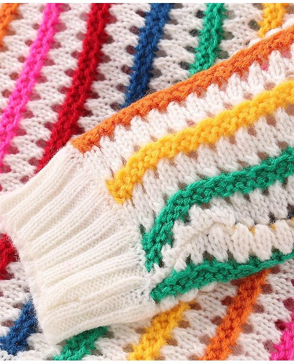 Babyhug Knitted Full Sleeves Striped Pullover Sweater- Multicolor