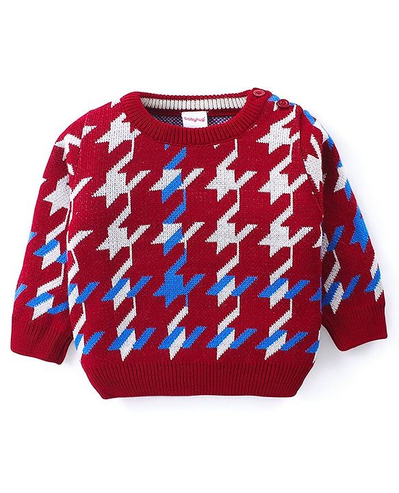 Babyhug Knitted Full Sleeves Sweater Set with Design - Red