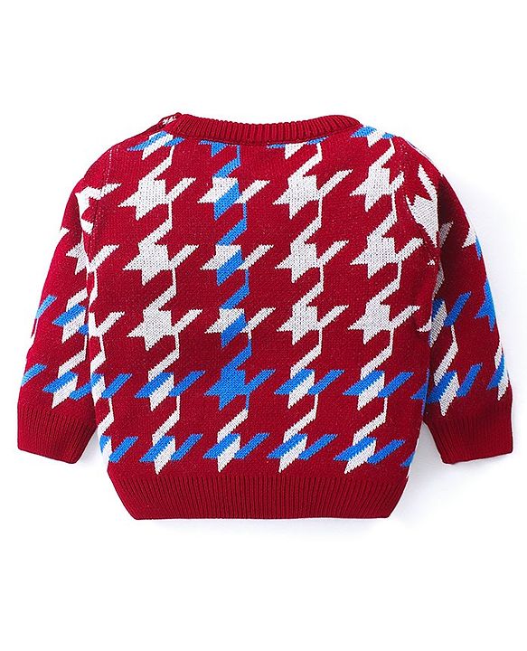 Babyhug Knitted Full Sleeves Sweater Set with Design - Red