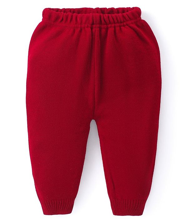Babyhug Knitted Full Sleeves Sweater Set with Design - Red