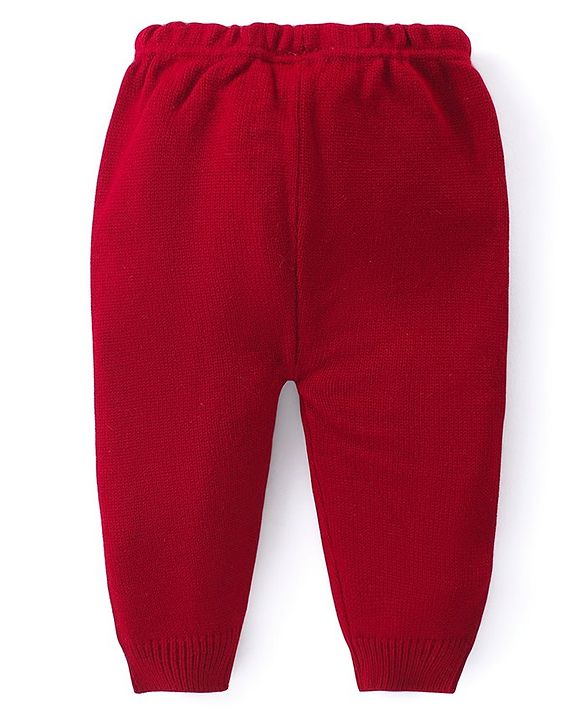 Babyhug Knitted Full Sleeves Sweater Set with Design - Red