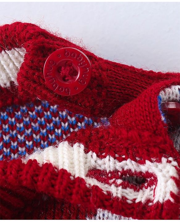 Babyhug Knitted Full Sleeves Sweater Set with Design - Red