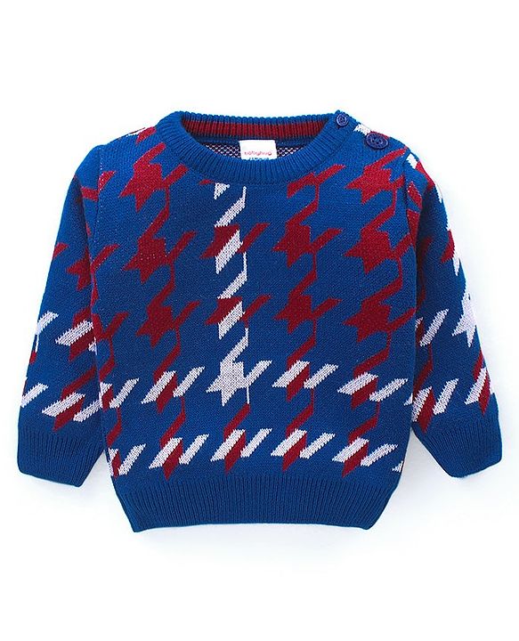 Babyhug Knitted Full Sleeves Sweater Set with Design - Blue