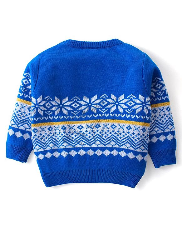 Babyhug Knitted Full Sleeves Sweater Set with Floral Design - Blue