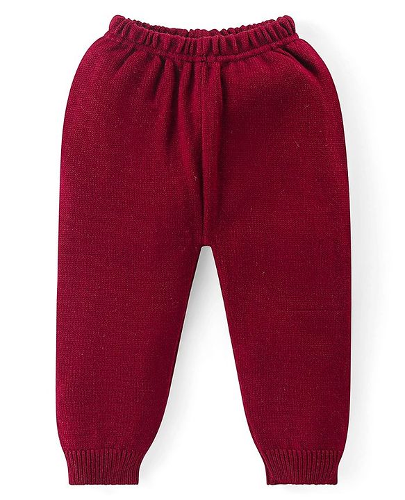 Babyhug Knitted Full Sleeves Pullover Sweater & Pant Set With Hearts Design - Red