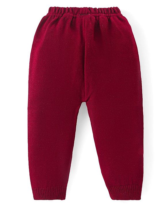 Babyhug Knitted Full Sleeves Pullover Sweater & Pant Set With Hearts Design - Red
