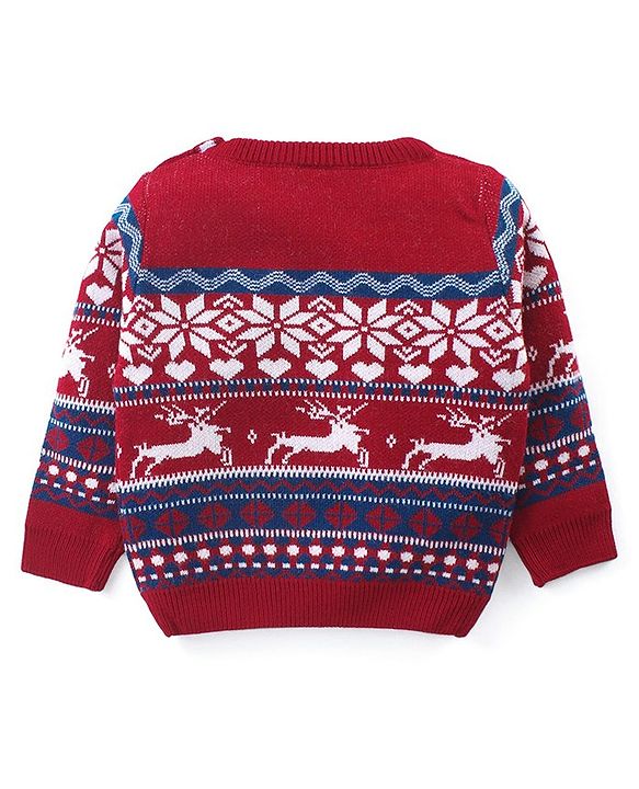 Babyhug Knitted Full Sleeves Sweater Set with Christmas Design - Red