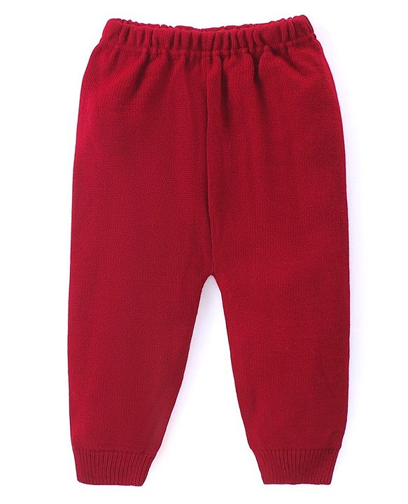 Babyhug Knitted Full Sleeves Sweater Set with Christmas Design - Red