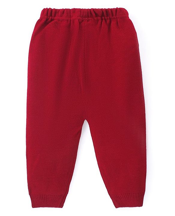 Babyhug Knitted Full Sleeves Sweater Set with Christmas Design - Red