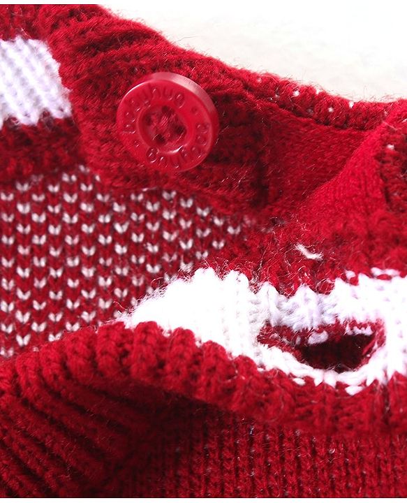 Babyhug Knitted Full Sleeves Sweater Set with Christmas Design - Red