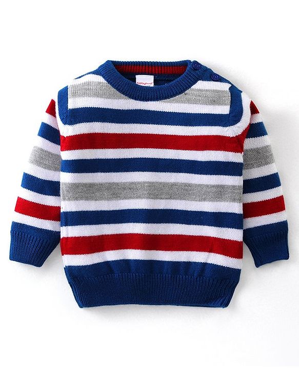 Babyhug Knit Full Sleeves Sweater Set with Stripes Design - Blue