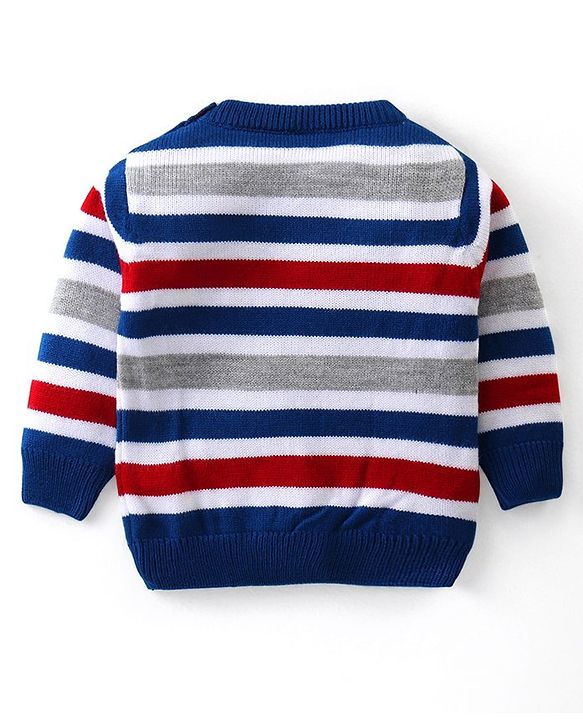 Babyhug Knit Full Sleeves Sweater Set with Stripes Design - Blue