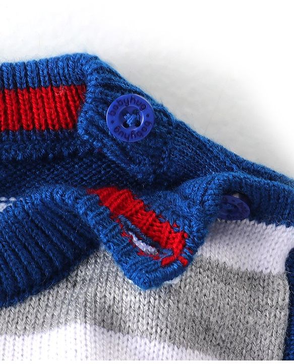 Babyhug Knit Full Sleeves Sweater Set with Stripes Design - Blue