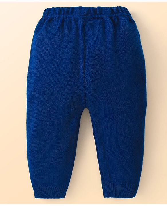 Babyhug Knitted Full Sleeves Sweater Set with Car & Heart Design - White & Navy Blue