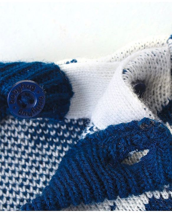 Babyhug Knitted Full Sleeves Sweater Set with Car & Heart Design - White & Navy Blue