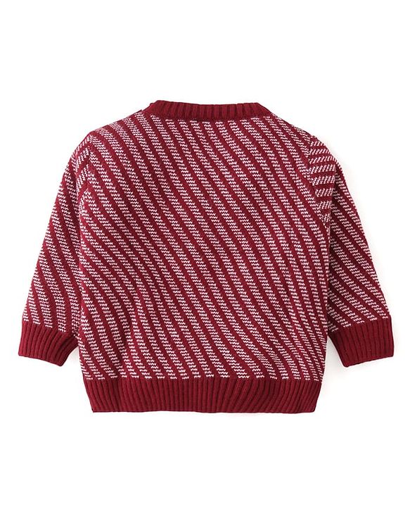 Babyhug Knitted Full Sleeves Pullovers Striped Sweater -Red