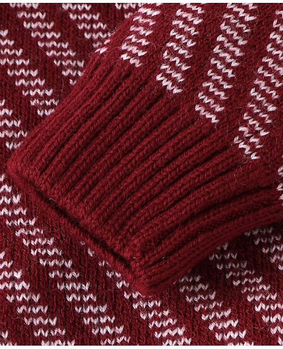 Babyhug Knitted Full Sleeves Pullovers Striped Sweater -Red