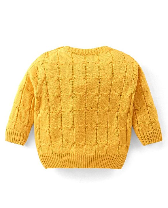 Babyhug Knitted Full Sleeves Designed Pullover Sweater - Yellow