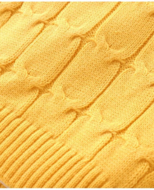 Babyhug Knitted Full Sleeves Designed Pullover Sweater - Yellow