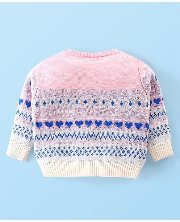 Babyhug Knit Full Sleeves Pullover with Heart Design - Pink