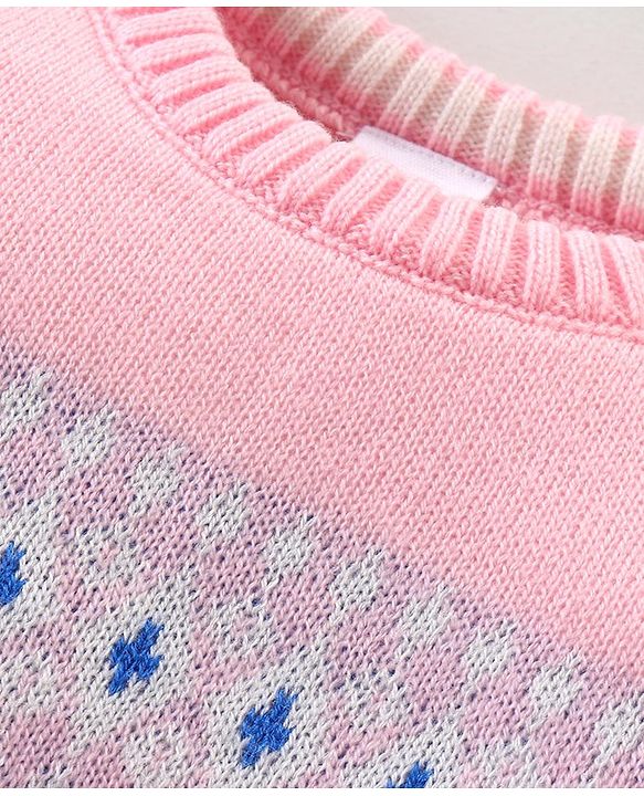 Babyhug Knit Full Sleeves Pullover with Heart Design - Pink