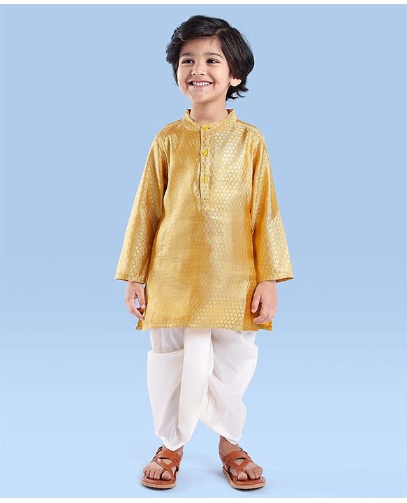 Babyhug Woven Full Sleeves  Dobby Embroidered Kurta & Dhoti Set -  Beige