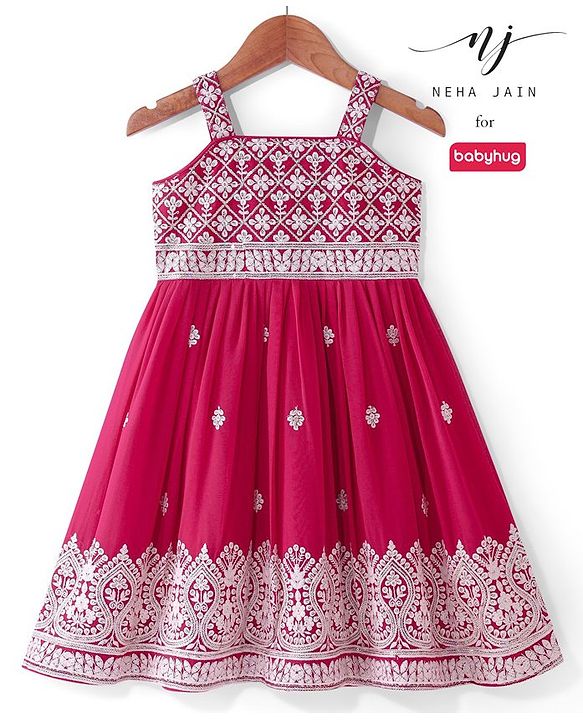Babyhug Woven Sleeveless  Full Length Sequin Embroidered Ethnic Dress - Dark Pink