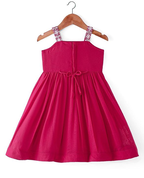 Babyhug Woven Sleeveless  Full Length Sequin Embroidered Ethnic Dress - Dark Pink