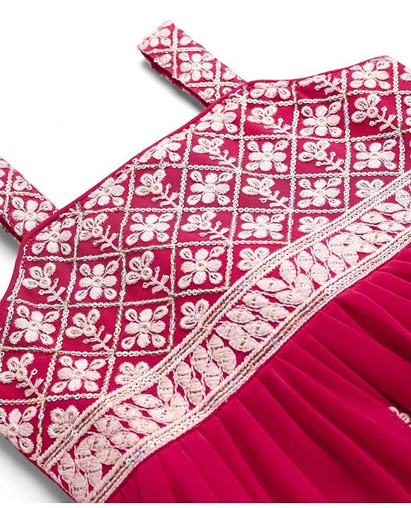 Babyhug Woven Sleeveless  Full Length Sequin Embroidered Ethnic Dress - Dark Pink