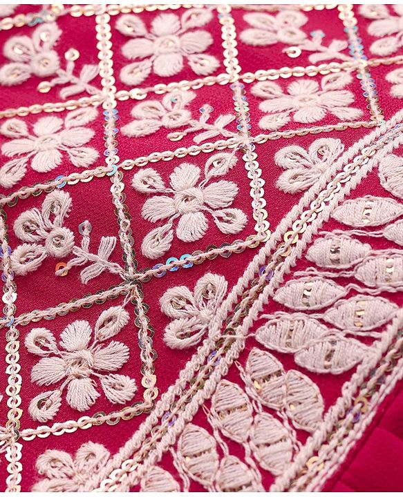 Babyhug Woven Sleeveless  Full Length Sequin Embroidered Ethnic Dress - Dark Pink