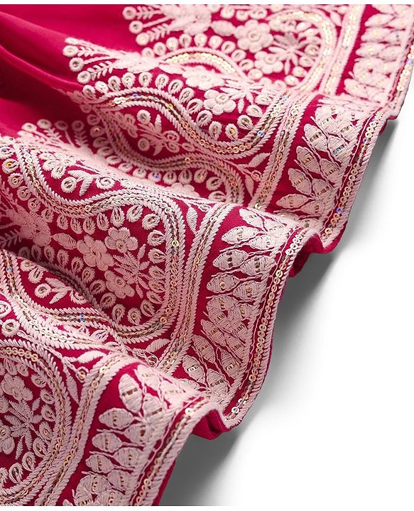 Babyhug Woven Sleeveless  Full Length Sequin Embroidered Ethnic Dress - Dark Pink