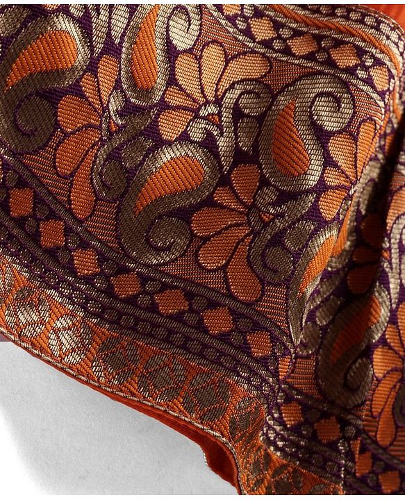Babyhug Woven Short Sleeve Floral Embroidered Pattu Pavada Choli Lehenga Set with Foil Print - Orange