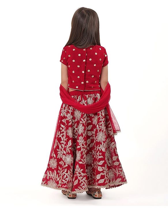 Babyhug Woven Half Sleeves Floral & Sequined Embroidered Choli Lehenga Set with Dupatta - Fuschia