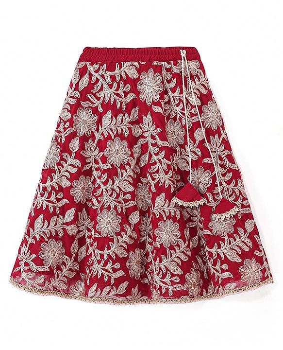 Babyhug Woven Half Sleeves Floral & Sequined Embroidered Choli Lehenga Set with Dupatta - Fuschia