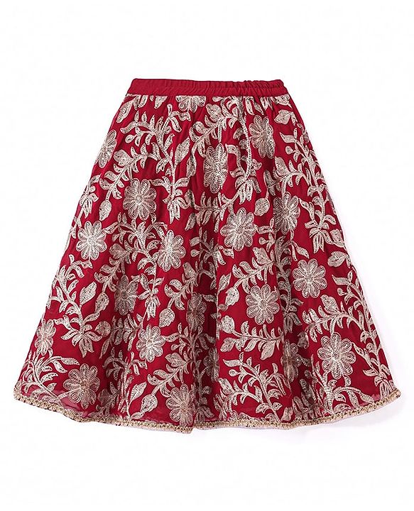 Babyhug Woven Half Sleeves Floral & Sequined Embroidered Choli Lehenga Set with Dupatta - Fuschia