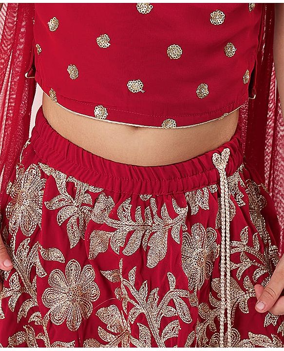 Babyhug Woven Half Sleeves Floral & Sequined Embroidered Choli Lehenga Set with Dupatta - Fuschia