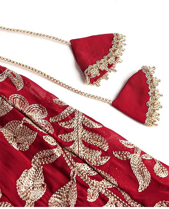 Babyhug Woven Half Sleeves Floral & Sequined Embroidered Choli Lehenga Set with Dupatta - Fuschia