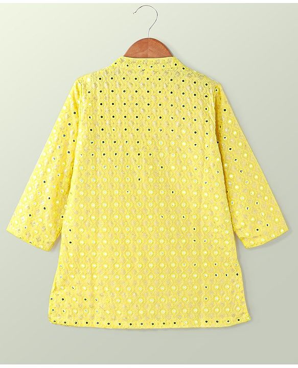 Babyhug Woven Full Sleeves Mirror Embroidered Kurta & Pyjama Set - Yellow