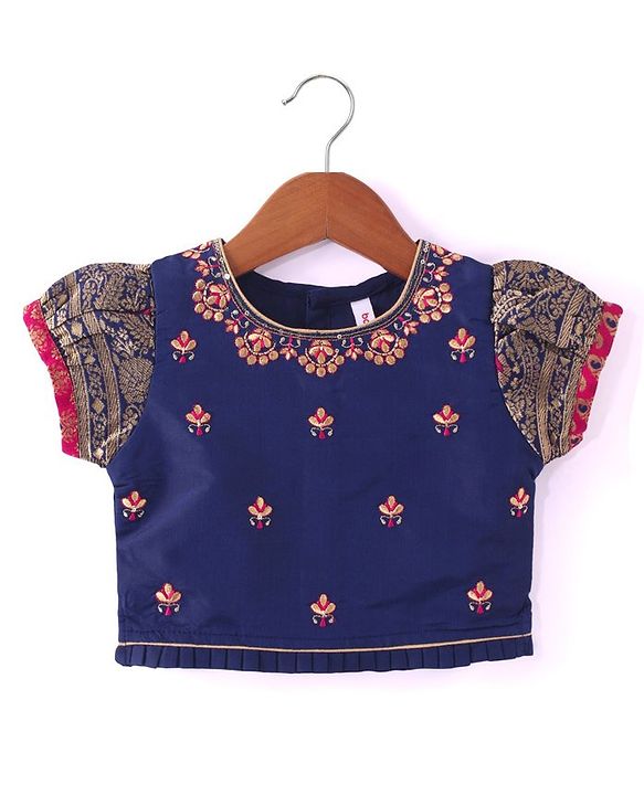 Babyhug Short Sleeves Floral Embroidered Pattu Pavada Lehenga Choli Set With Dupatta - Fuschia